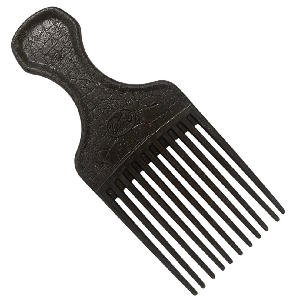 Vintage Goody Large Black Lift Hair Pick Faux Croc Snake Skin‎ Leather Comb